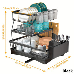 3 Tier Dish Drying Rack with Drainboard Utensil Holder