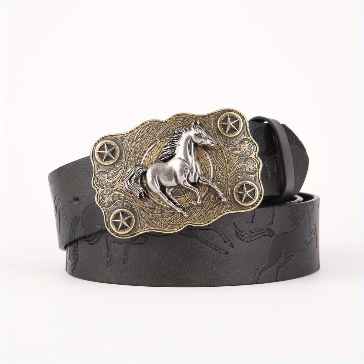 Flying Horse Print Western Large Board Buckle Belt