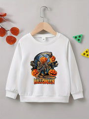 Halloween Party Pumpkin Skeleton Print Boys Casual Sweatshirt