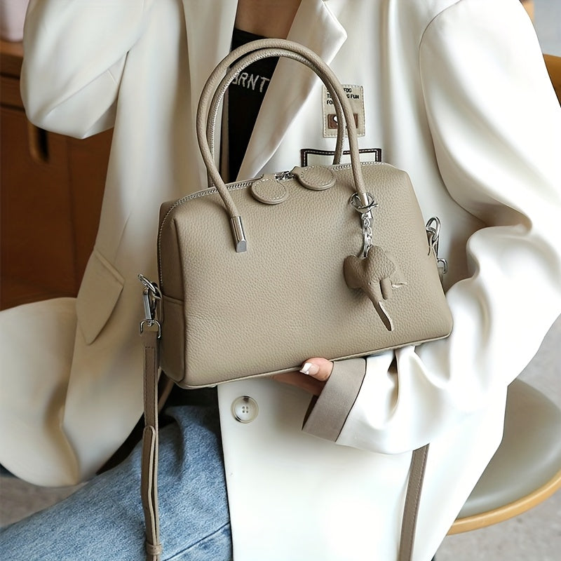 Leather Shoulder Bag with Metallic Star Charm