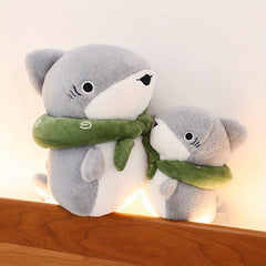 Plush Shark Green Scarf Soft Grey Ugly Stuffed Animal Desktop Sofa Decor