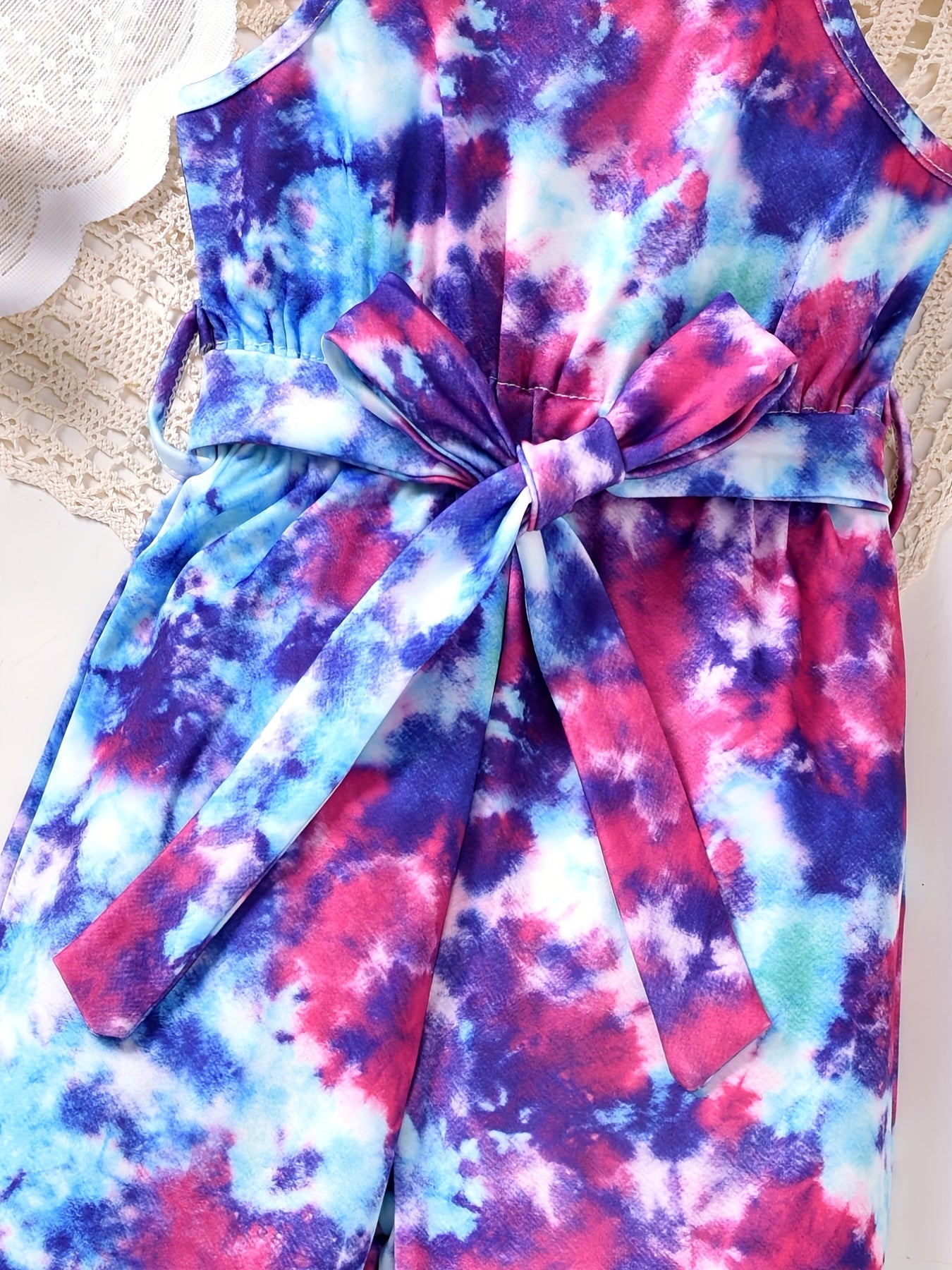 Tie Dye Belted Cami Rompers for Toddler Girls