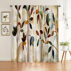 Watercolor Plant Leaves Pattern Curtains