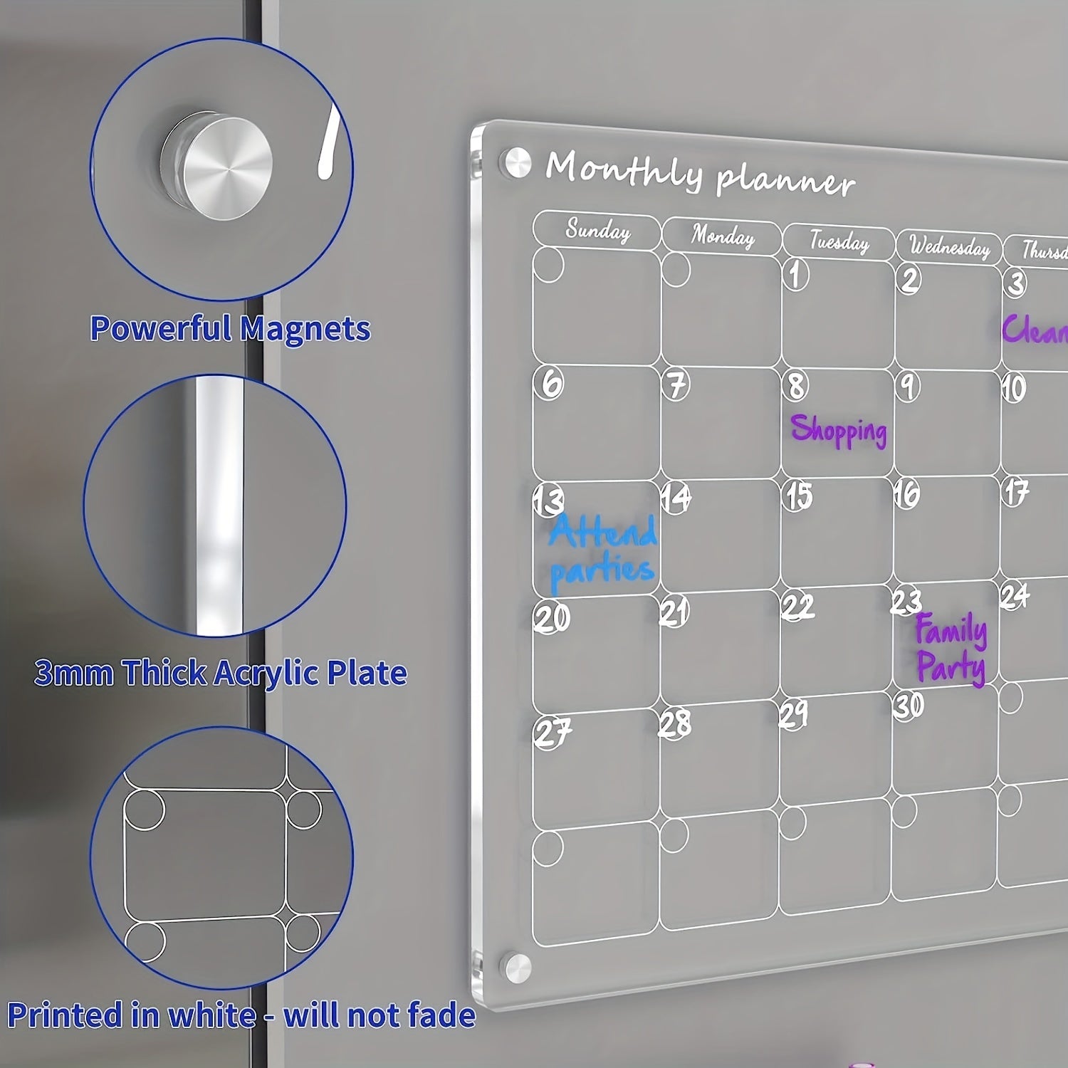 Acrylic Magnetic Dry Erase Board Calendar For Refrigerator