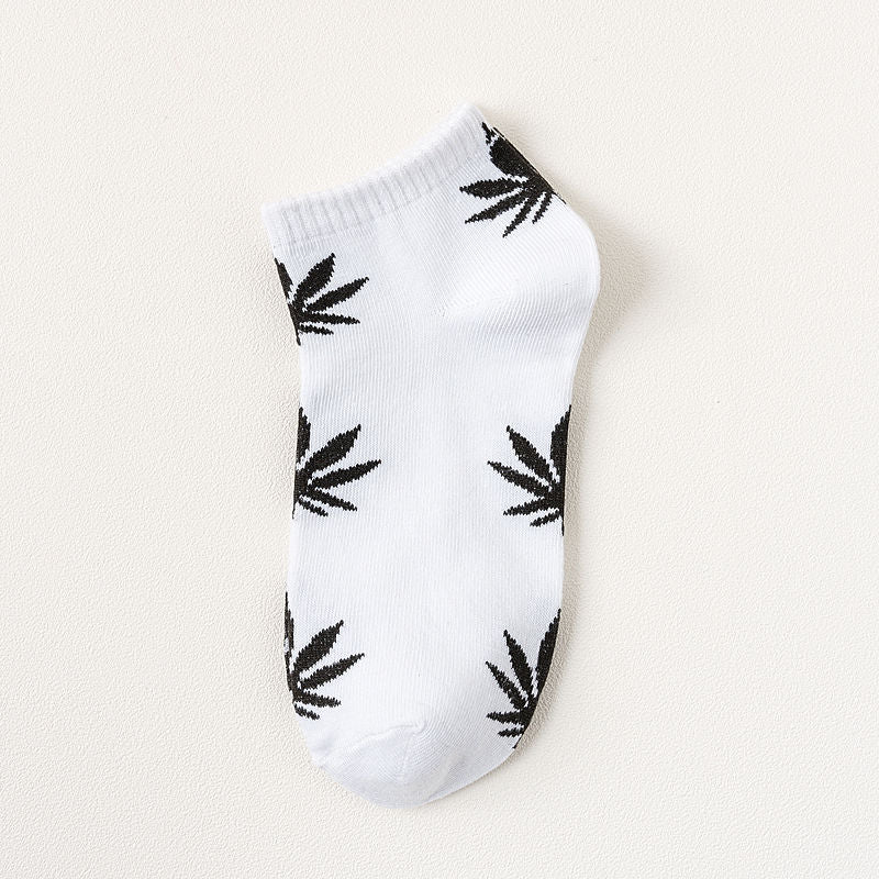 5 Pairs Leaf Print Ankle Socks Soft & Lightweight Sports Socks Women's Stockings