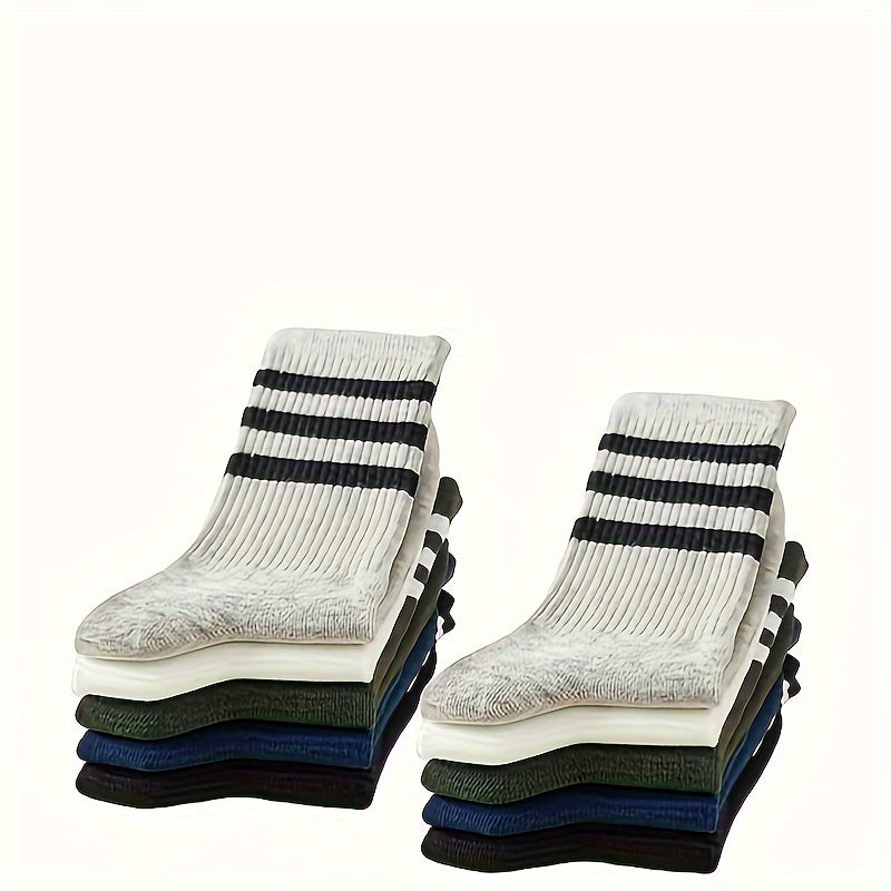 10 Pairs Striped Sports Socks Mid Tube Womens Stockings
