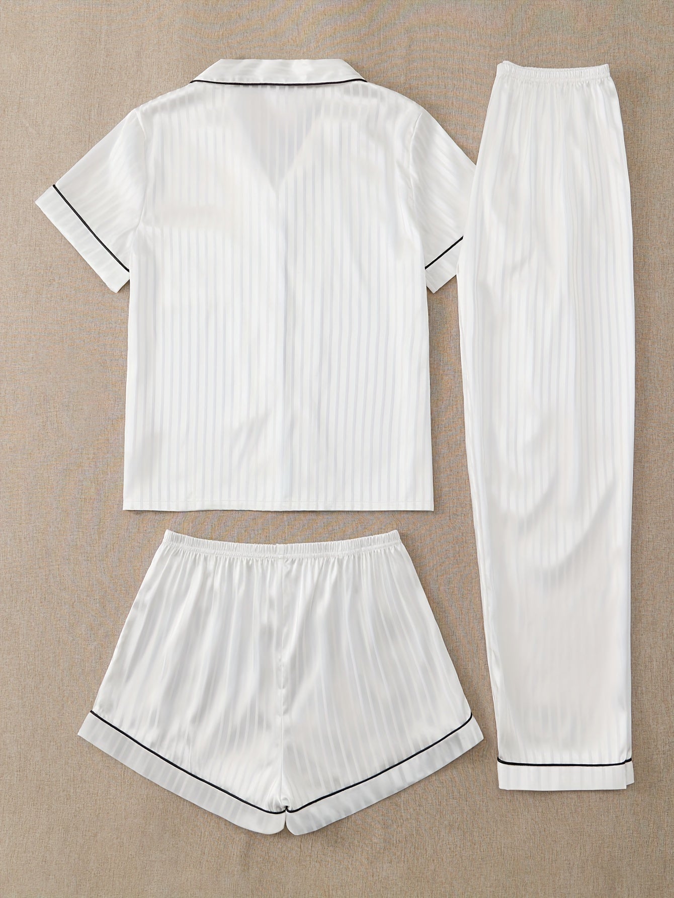 Heart Print Pajamas Set Button Top & Shorts & Pants Women's Sleepwear