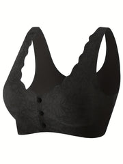 Lace Wireless Bra Scallop Trim Front Buckle Bra