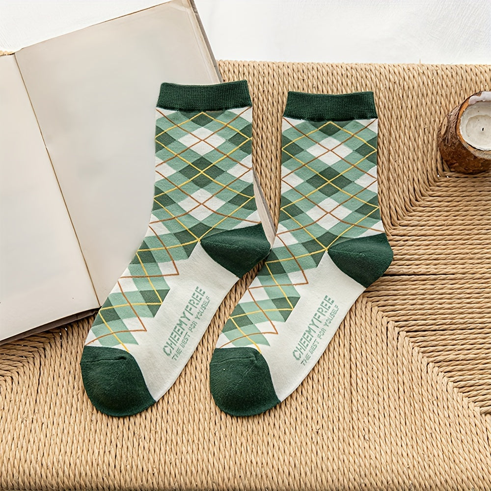 Floral & Plaid Print Socks - Women's Mid Tube Stockings