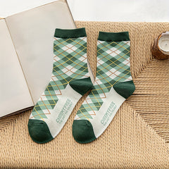 Floral & Plaid Print Socks - Women's Mid Tube Stockings