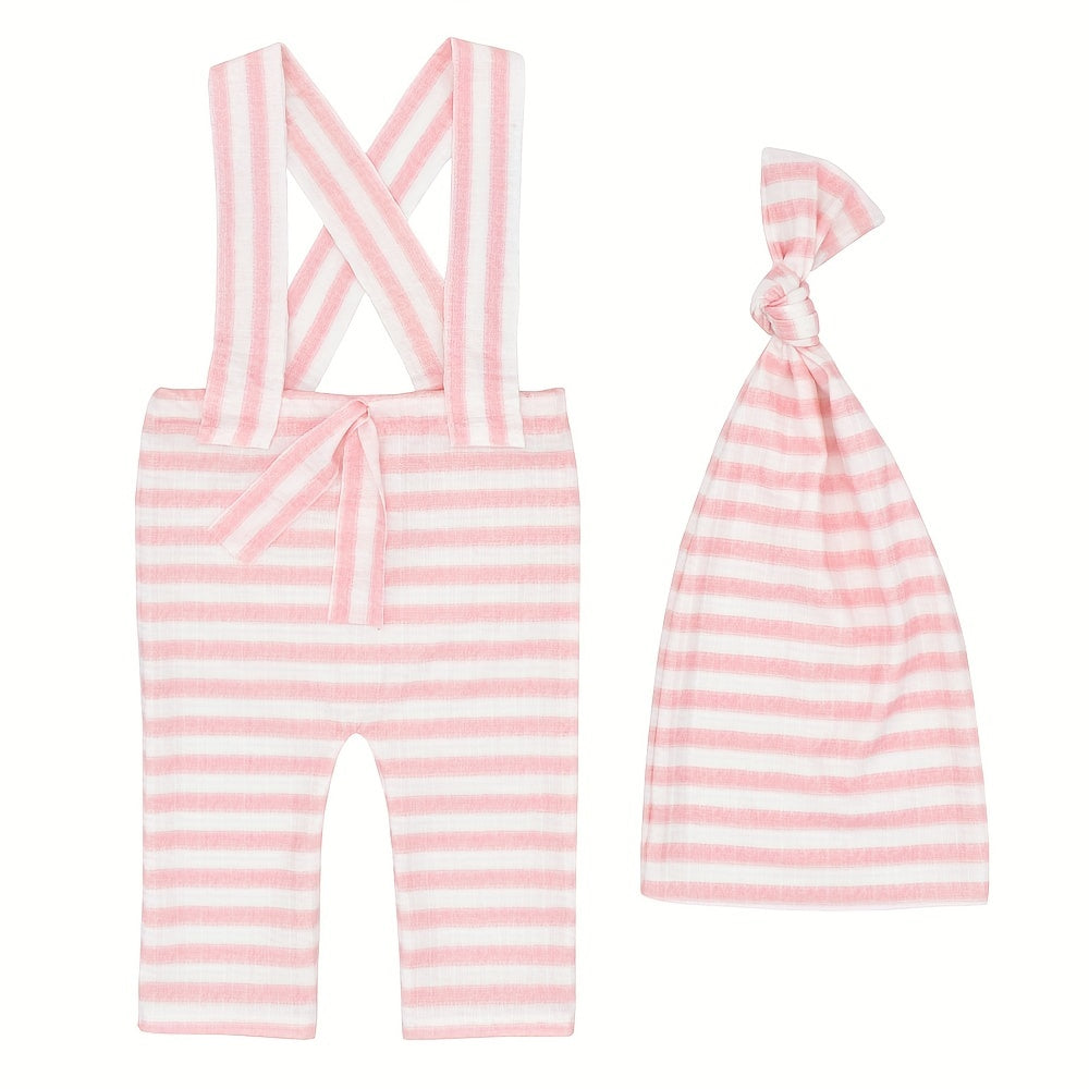 Newborn Striped Hat Suspenders Suit Photo Props Outfit