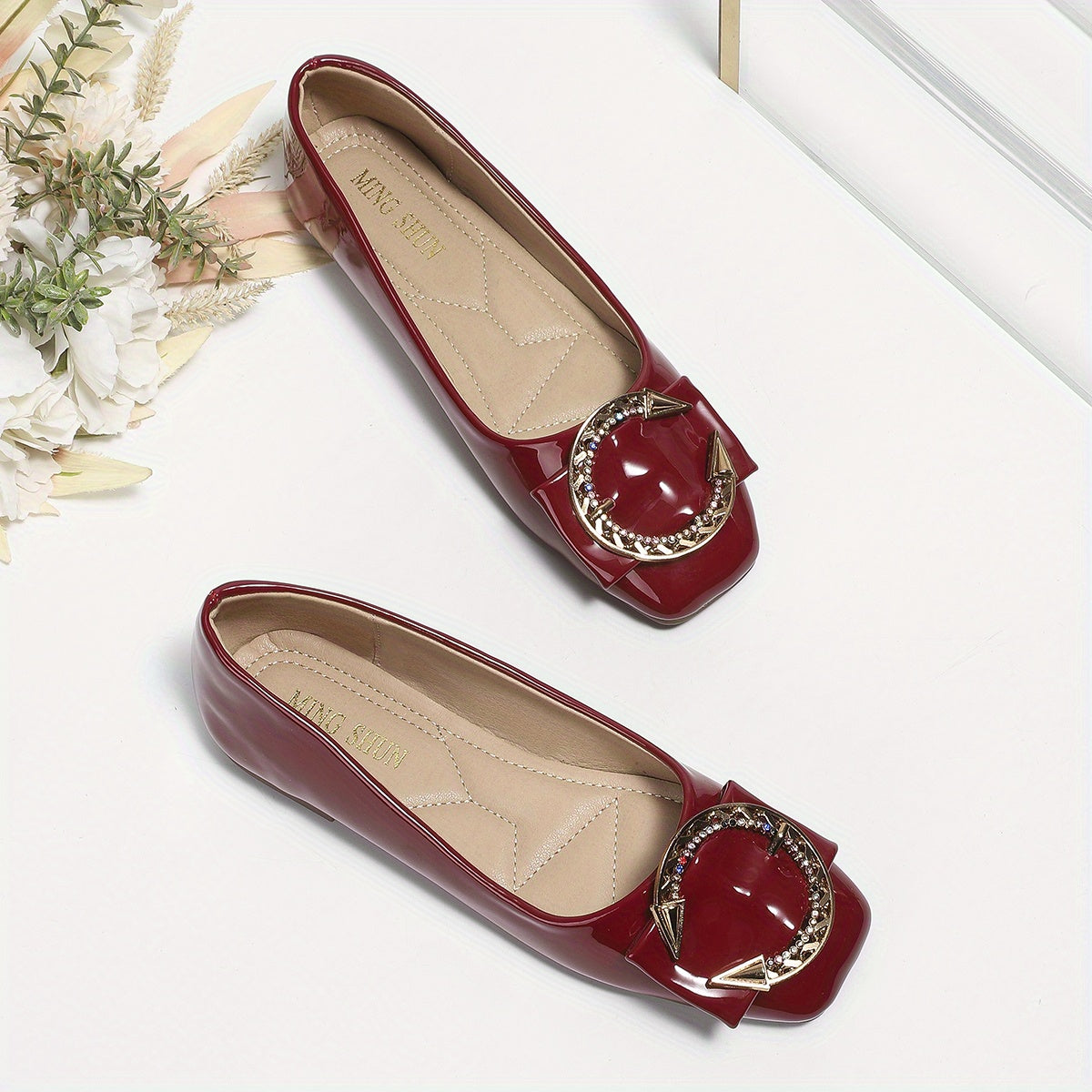 Women's Rhinestone Square Toe Slip On Shoes