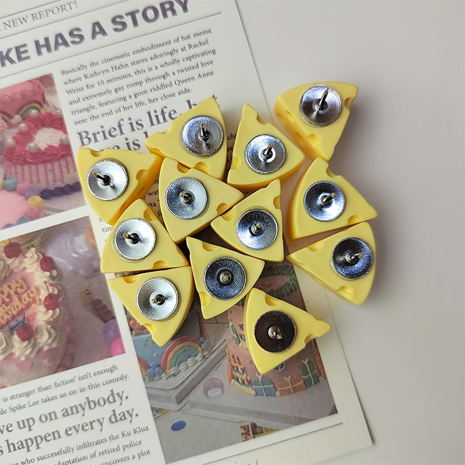 12pcs Decorative Push Pins For Cork Board, Cheese Thumb Tacks For Bulletin Board