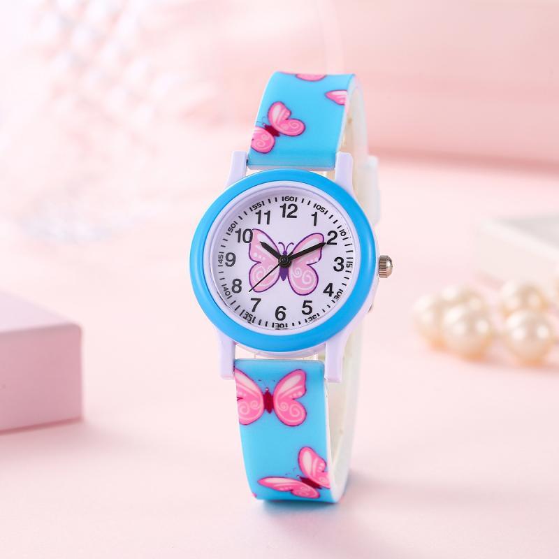 DOBROA Butterfly Print Quartz Wrist Watch for Teens PVC Strap Non Waterproof