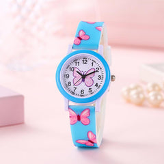 DOBROA Butterfly Print Quartz Wrist Watch for Teens PVC Strap Non Waterproof