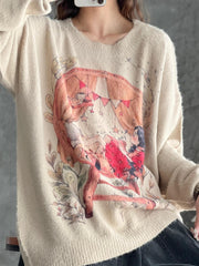  Women's Cartoon Figure Print Sweater Long Sleeve Pullover