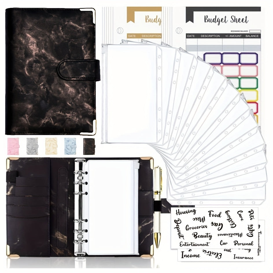 Cross Border A6 Binder Marble Notebook PU Leather Cash Budget Book