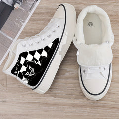 Cat Print Plush Lined Thermal Chunky Canvas Sneakers
