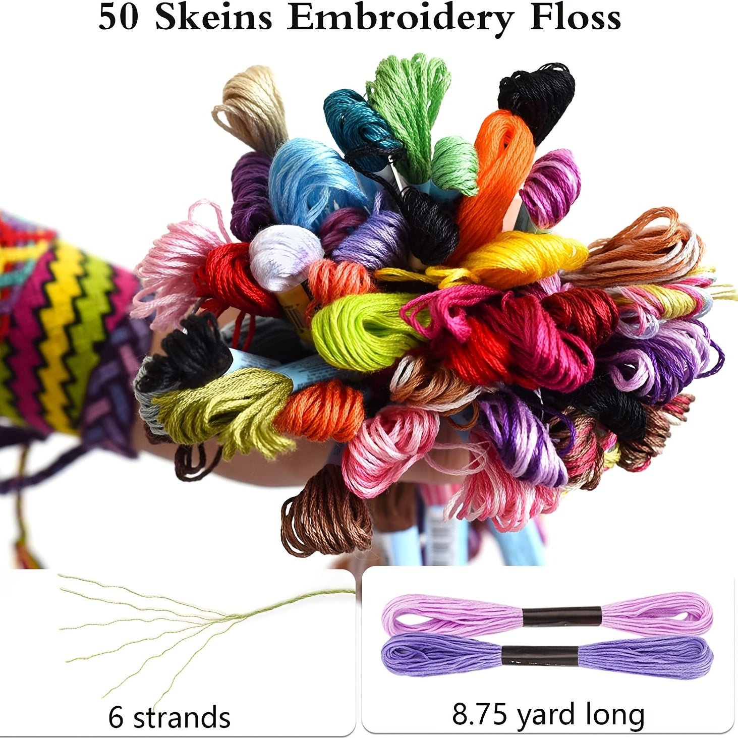 50pcs Embroidery Floss Kit 8 7yard Cross Stitch Thread for Crafts