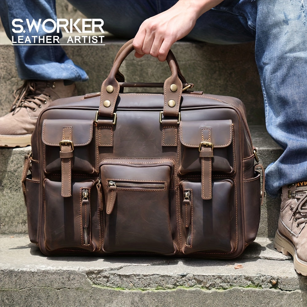 Vintage Leather Large Capacity Briefcase 40 64 Cm Laptop Bag