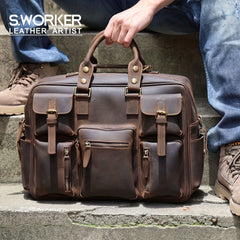 Vintage Leather Large Capacity Briefcase 40 64 Cm Laptop Bag
