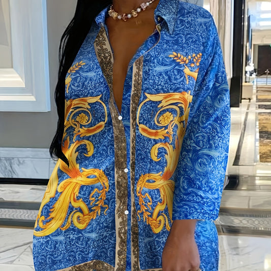  Baroque Print Shirt Dress