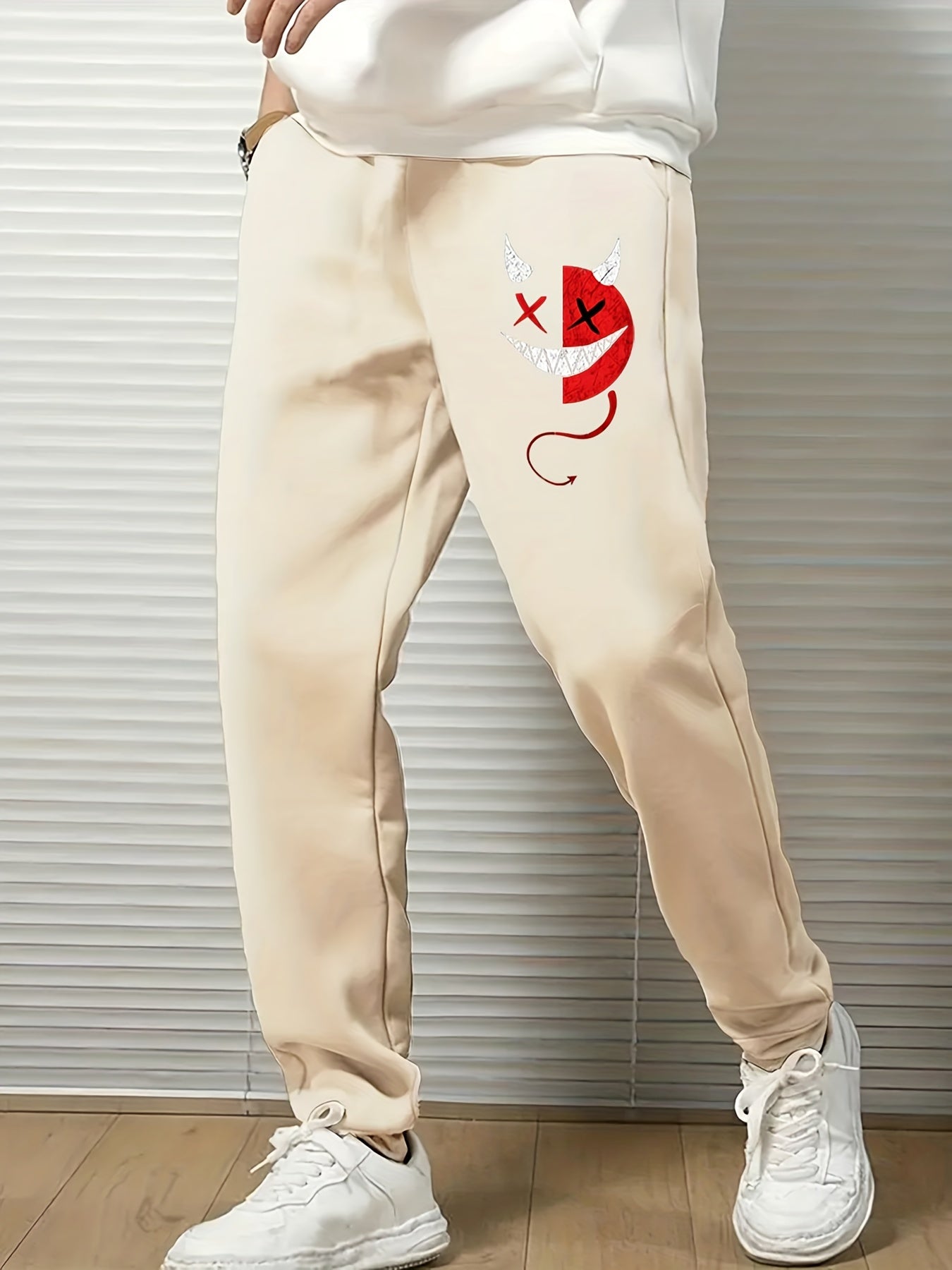 Block Demon Print Men's Sports Pants Drawstring Jogging Trousers