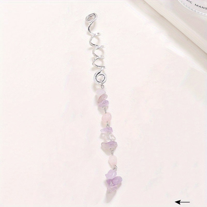 6pcs Spiral Hair Pin with Stone Tassel - Hair Coil Ring for Women Girls