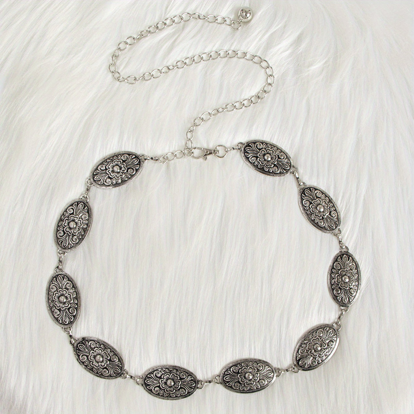 Boho Carved Metal Waist Chain Vintage Oval Tassel Women Belly Belt