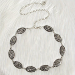 Boho Carved Metal Waist Chain Vintage Oval Tassel Women Belly Belt