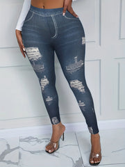  Denim Print High Rise Skinny Leggings