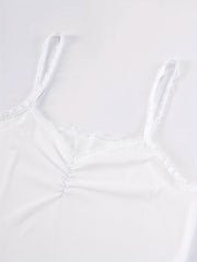  Solid Ribbed Lace Trim V Neck Cami Top