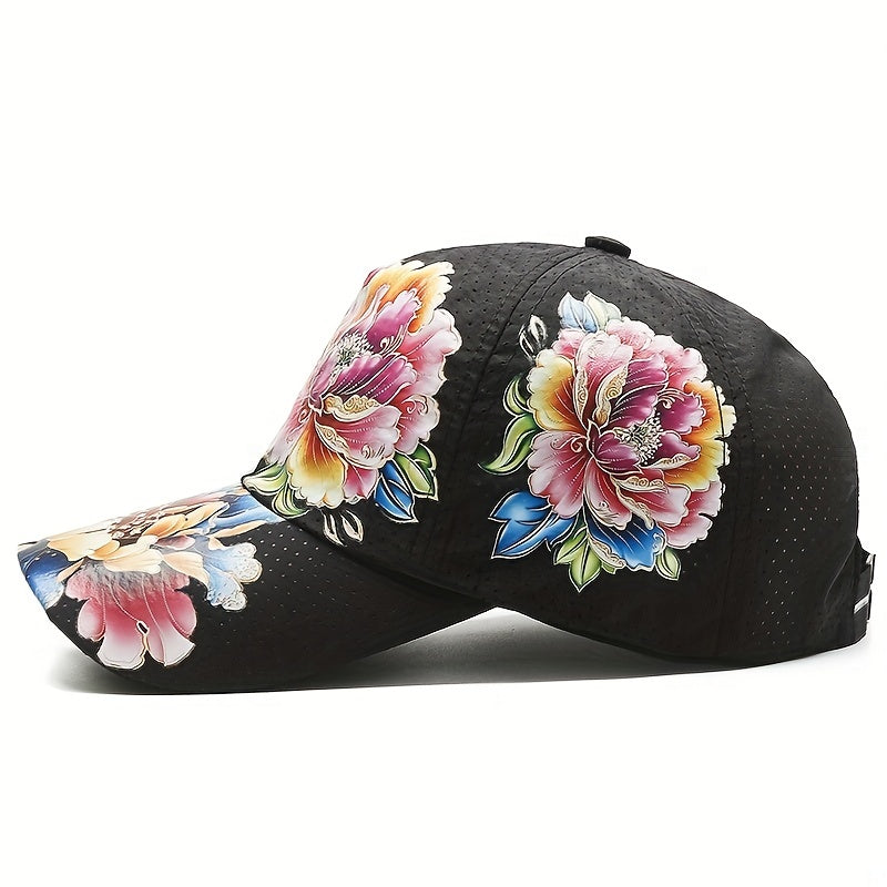 Boho Flower Print Baseball Cap Quick Drying Mesh Sports Sun Hat