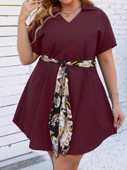  Solid Short Sleeve Mini Dress With Belt