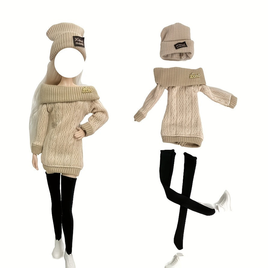 Pink Knitted Dress Coat Set for 11-29 Inch Doll