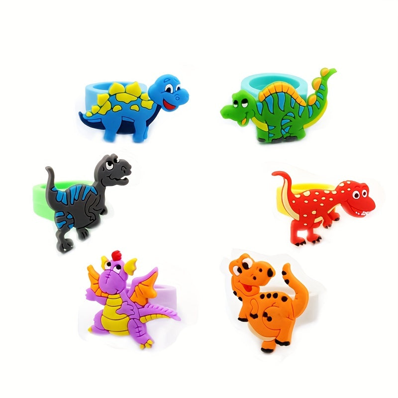 16pcs Silicone Ring Toy PVC Cartoon Unicorn Dinosaur Mermaid Soft