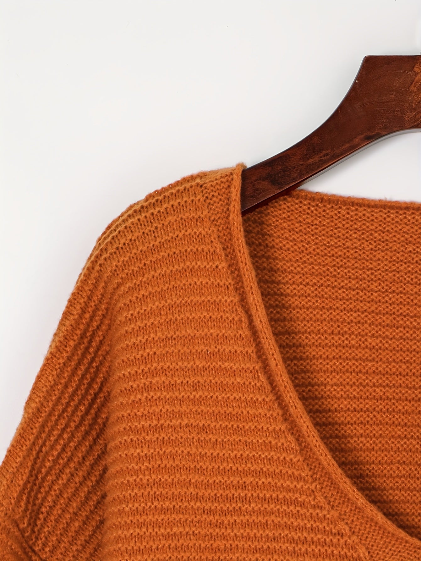  V Neck Solid Ribbed Long Sleeve Sweater