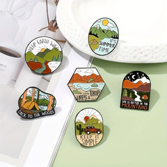 Outdoor Travel Alloy Brooch Road Signs Mountains Rivers Lakes Pin
