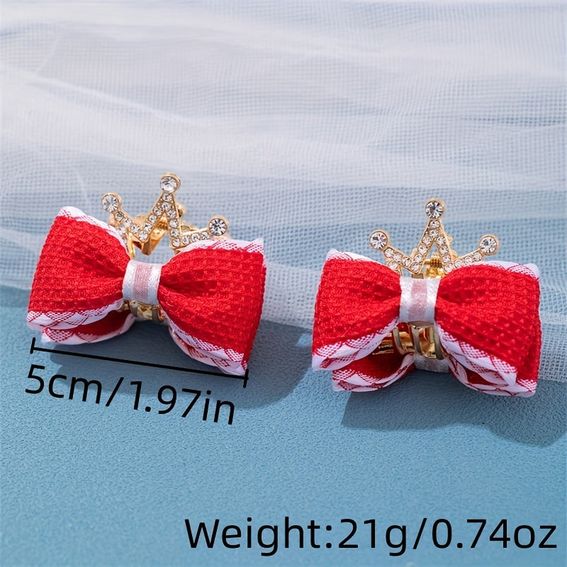 Girls Double Bow Rhinestone Crown Hair Clips