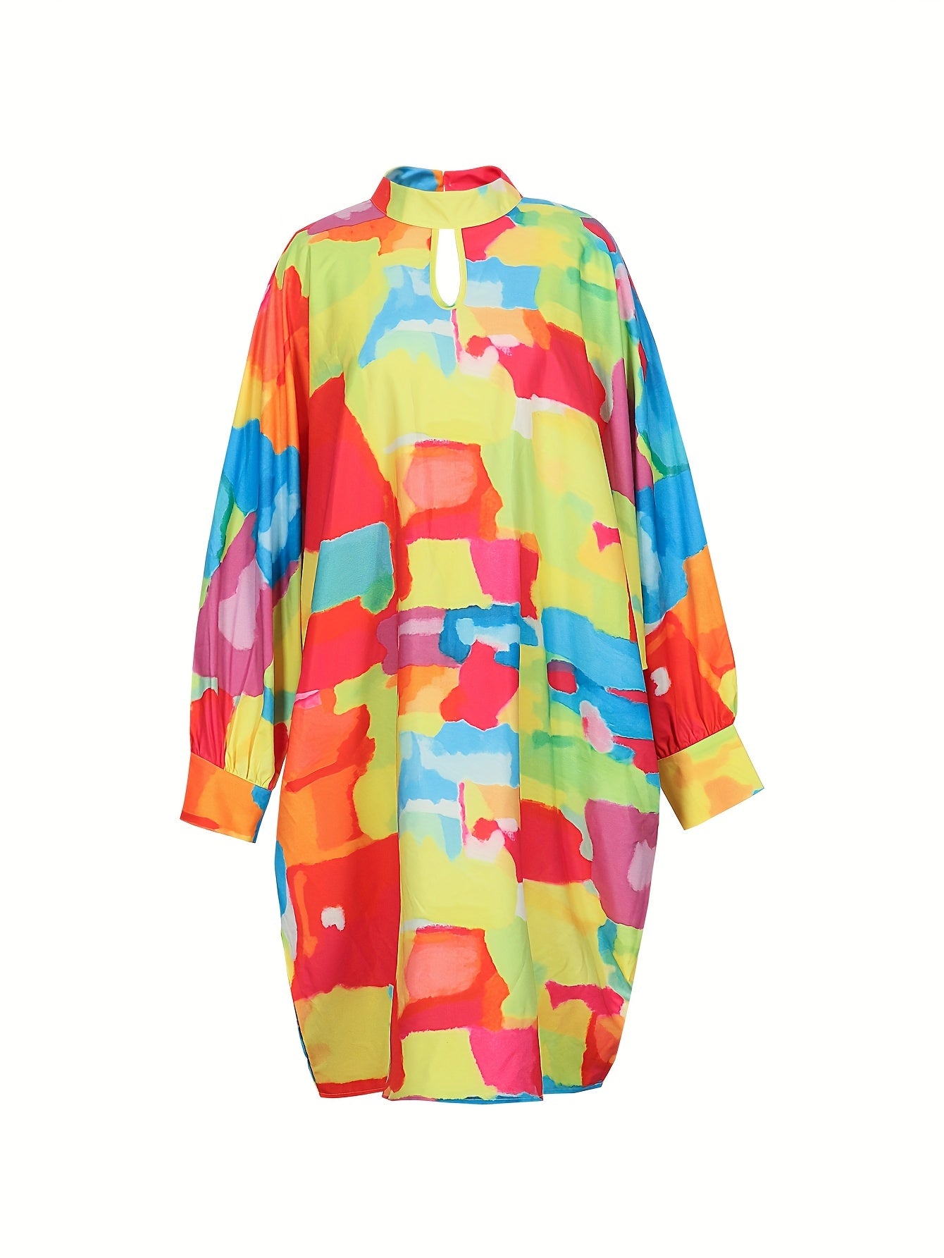  Allover Print Lantern Sleeve Loose Fit Dress