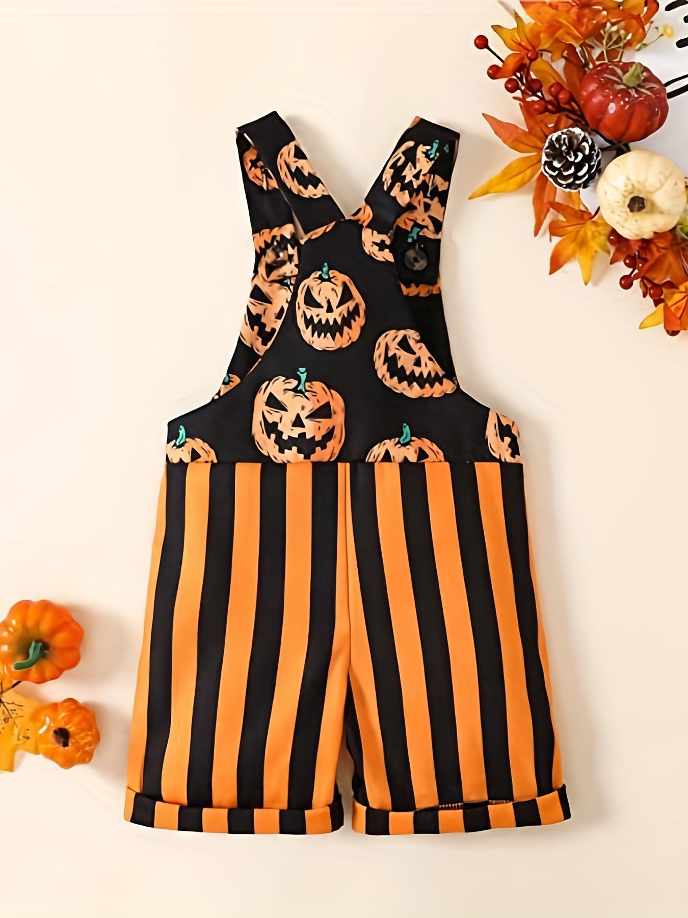 Toddler Girls Halloween Pumpkin Stripe Jumpsuit with Pocket