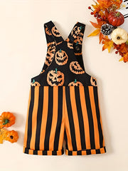 Toddler Girls Halloween Pumpkin Stripe Jumpsuit with Pocket