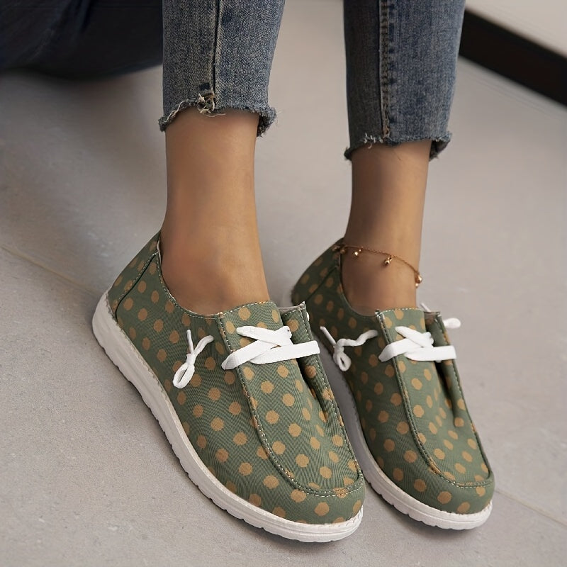 Women's Polka Dot Pattern Canvas Shoes Lightweight Green Walking Shoes