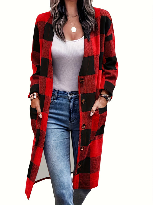  Gingham Print Long Sleeve Cardigan