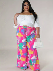  Tropical Print Wide Leg Boho Pants