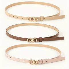 3pcs Triple Ring Buckle Belt Set in Classic Colors for Women