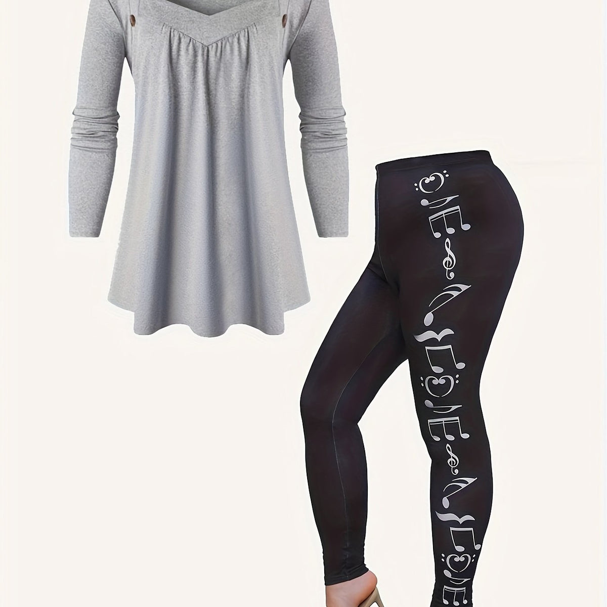  Sweetheart Neck Top with Music Note Print