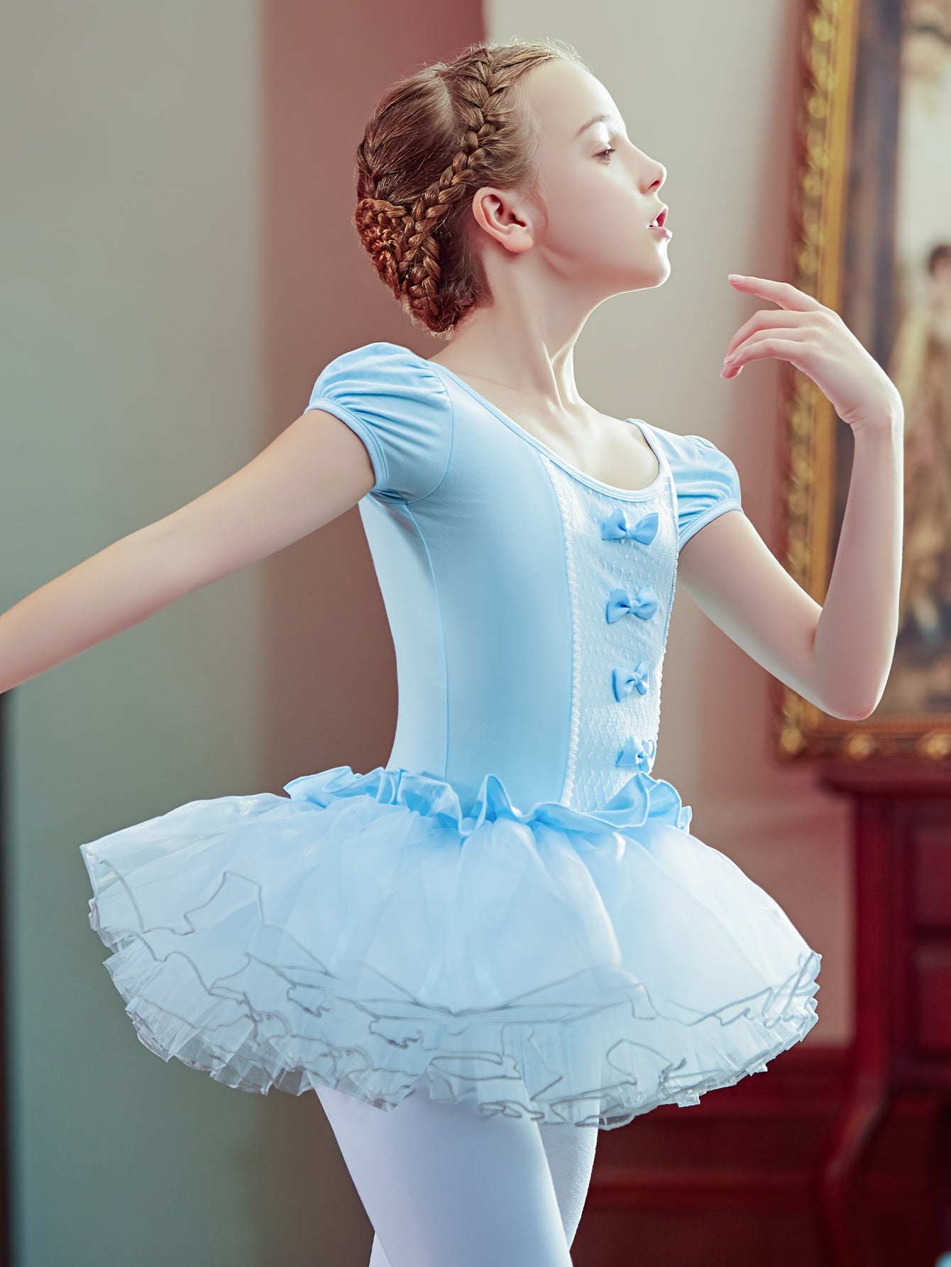 Breathable Cotton Ballet Leotard Tutu Dress for Girls Gymnastics Practice