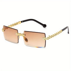 Rimless Rectangular Sunglasses Gradient Lens UV400