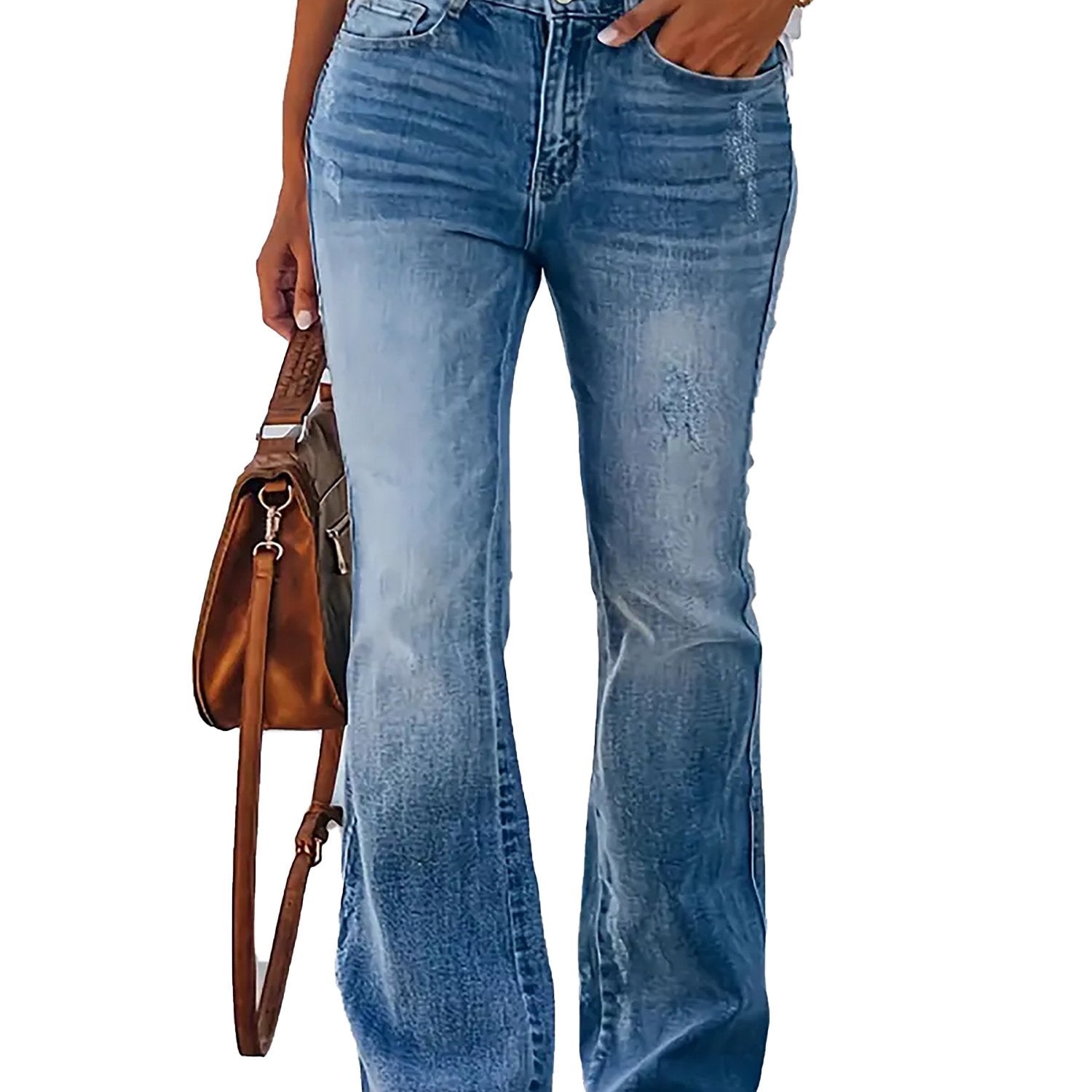  Button Fly High Rise Stretch Flared Leg Jeans